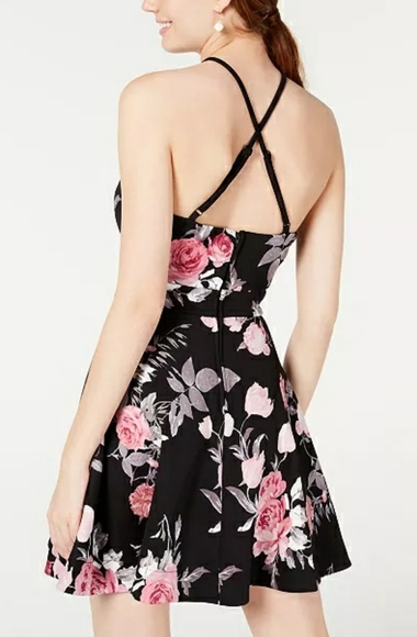 Speechless Juniors Halter Floral Scuba D BlackPink - Picture 4 of 4